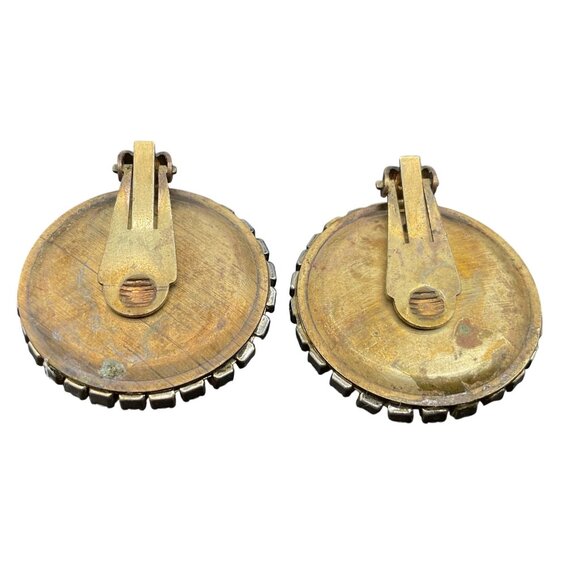 Vintage Clip-On Earrings With White Bead Border & Cream Center 1.5" D - Picture 2 of 4